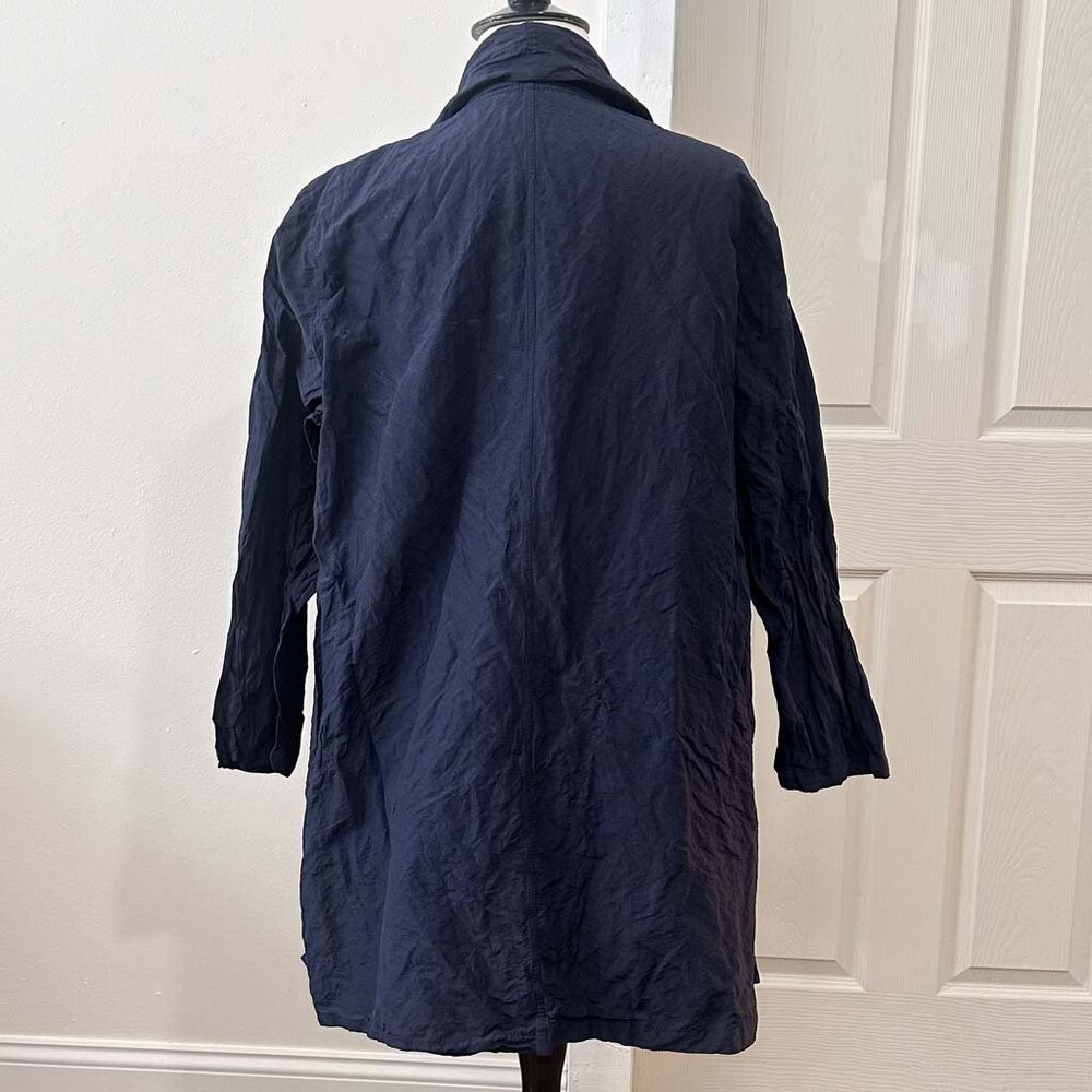 Eileen Fisher Jacket Duster Lightweight Navy Crinkle Texture, 3X - Picture 2 of 4